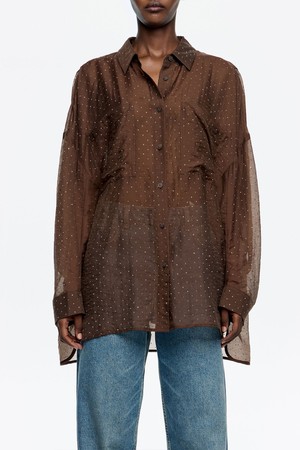 [25FW] 다크브라운 미니 라인스톤 오버사이즈 셔츠 B256AWB003DWB