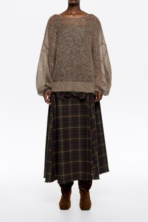 [25FW] 다크카키 울 A라인 체크 스커트 B256AWS005KAA