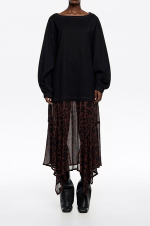 [25FW] 다크브라운 빅 레오파드 2 in 1 어시메트릭 스커트 드레스 B256AWO005BKB