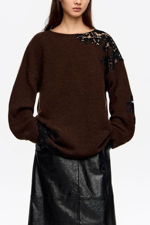 [25FW] 빔바이롤라 다크브라운 레이스 스웨터 B256AWK002DWB