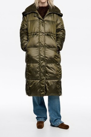 [25FW] 빔바이롤라 다크카키 맥시넥 시어링 후드 다운 재킷 B256AWD014KAB