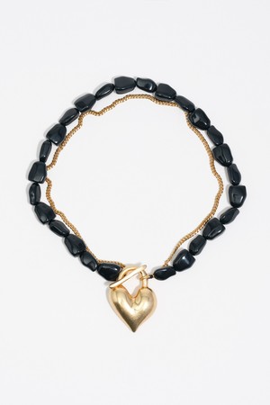 [25FW] 빔바이롤라 매트골드 하트 자물쇠 더블 체인 목걸이 B256AIU010DRF