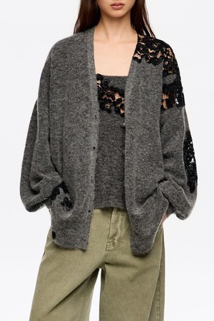 [25FW] 다크 그레이 레이스 롱 가디건 B256AWG005GRB