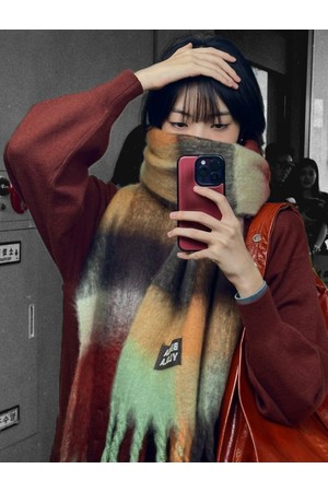 [25FW] 민트 체크 브러시드 스카프 B256AII022MTF