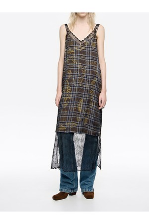 [25FW] 블루 이캇믹스 레이스 더블 레이어 스트래피 드레스 B256AWO008BLB