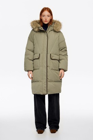 [25FW] 라이트카키 라글런 롱 패딩 다운 재킷 B256AWD009LKB