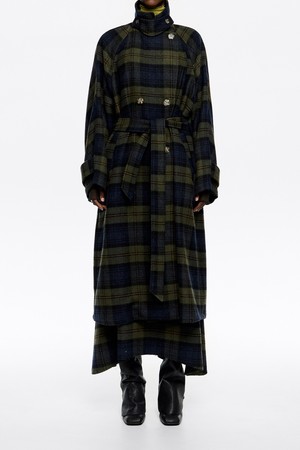 [25FW] 카키 체크 더블페이스 더블브레스트 코트 B256AWY001KAB