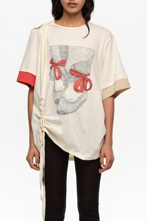 [26SS] 빔바이롤라 발레리나 로고 셔링 티셔츠 - 아이보리 B265AWT012IVB