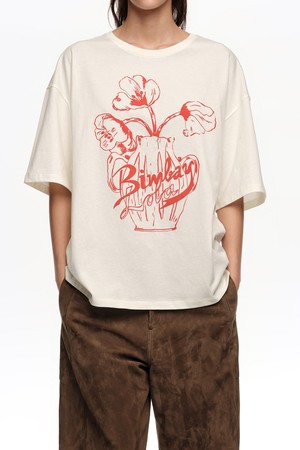 [26SS] 빔바이롤라 엠보싱 플로럴 로고 티셔츠 - 화이트 B265AWT022WHB