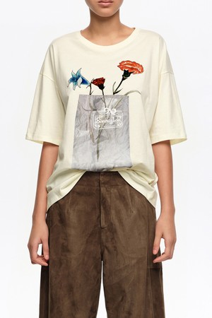 [26SS] 빔바이롤라 플로럴 로고 티셔츠 - 아이보리 B265AWT024IVB