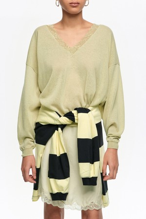 [26SS] 빔바이롤라 린넨 레이스 코튼 스웨터 - 라이트 그린 B265AWK004GNB