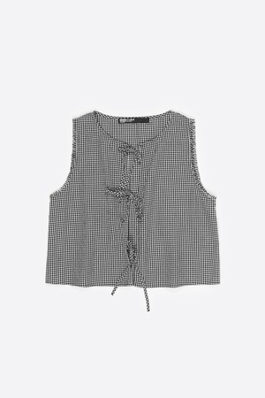 [26SS] 빔바이롤라 리본 프레이드 디테일 체크 탑 - 블랙 B265AWB025BKB