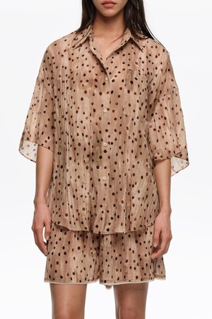 [26SS] 빔바이롤라 워터컬러 도트 반소매 플리츠 셔츠 - 브라운 B265AWB006BRB