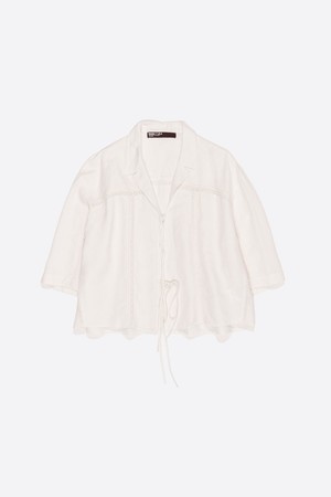 [26SS] 빔바이롤라 타이 레이스 린넨 셔츠 - 화이트 B265AWB014WHB