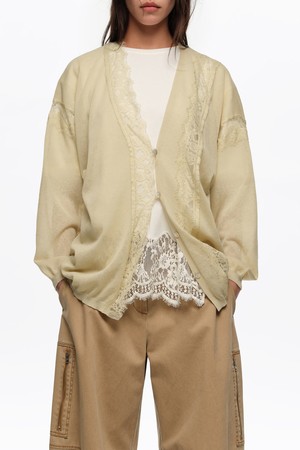 [26SS] 빔바이롤라 롱 코튼 앤 린넨 레이스 가디건 - 그린 B265AWG007GNB