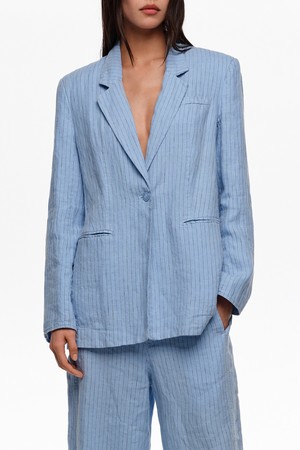 [26SS] 빔바이롤라 스트라이프 워시드 테일러드 자켓 - 블루 B265AWJ010BLA