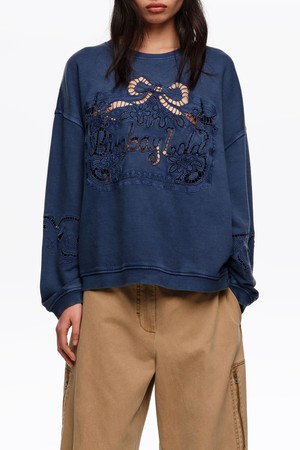 [26SS] 빔바이롤라 맥시 브로드리 앙글레즈 로고 스웨트 셔츠 - 블루 B265AWT040BLE