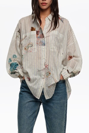 [26SS] 빔바이롤라 스트라이프 시베드 코튼 오버사이즈 셔츠 - 화이트 B265AWB008WHB