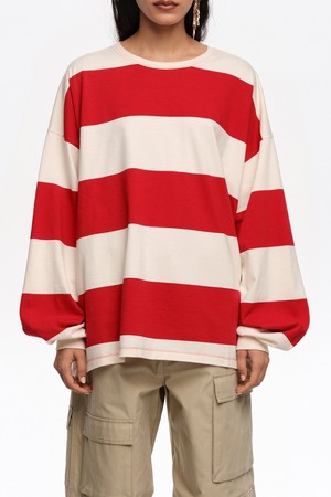 [26SS] 빔바이롤라 오버사이즈 스트라이프 티셔츠 - 레드 B265AWT039RDB