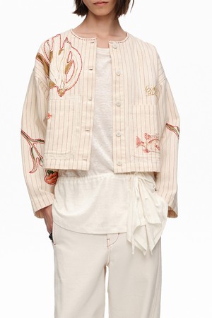 [26SS]빔바이롤라 스티칭 스트라이프 프린트 자켓 - 아이보리 B265AWJ012IVB