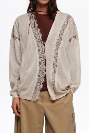 [26SS]빔바이롤라 롱 코튼 린넨 레이스 가디건 - 샌드 B265AWG006BEB