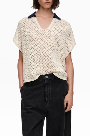 [26SS]빔바이롤라 오픈워크 코튼 폴로 셔츠 스웨터 - 아이보리 B265AWK007IVB