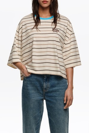 [26SS]빔바이롤라 스트라이프 코튼 복시 티셔츠 - 브라운 B265AWT013BRB