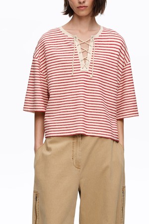 [26SS]빔바이롤라 스트라이프 크루넥 티셔츠 -레드 B265AWT018RDB