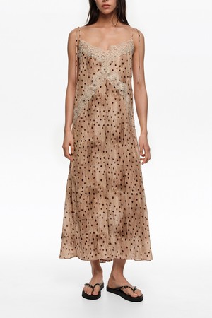 [26SS]빔바이롤라 워터컬러 도트 레이스 플리티드 드레스 - 브라운 B265AWO009BRB