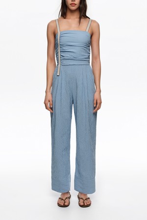 [26SS]빔바이롤라 게더드 스트랩 스트라이프 점프수트 - 블루 B265AWO017BLB