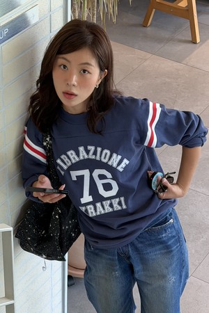 [Unisex] Football L/S Tee_Blue [KR266PUT902]