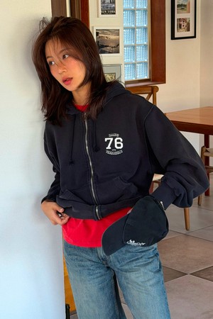 [Unisex] Vintage Zip-Up Hoodie_Navy [KR266PUW931]