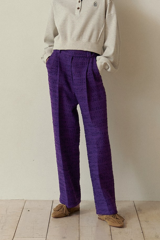 IULAI - 롱/미디팬츠 - Letteer tweed pants Purple