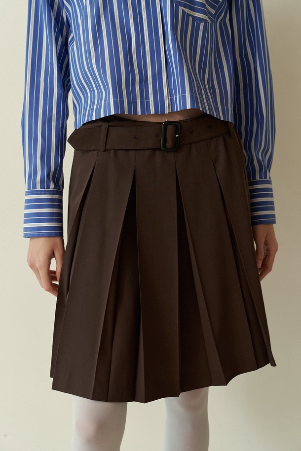 IULAI - 미디스커트 - Middle pleats skirt Brown