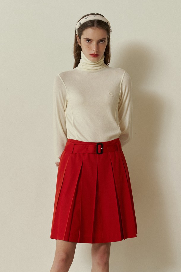 IULAI - 미디스커트 - Middle pleats skirt Red