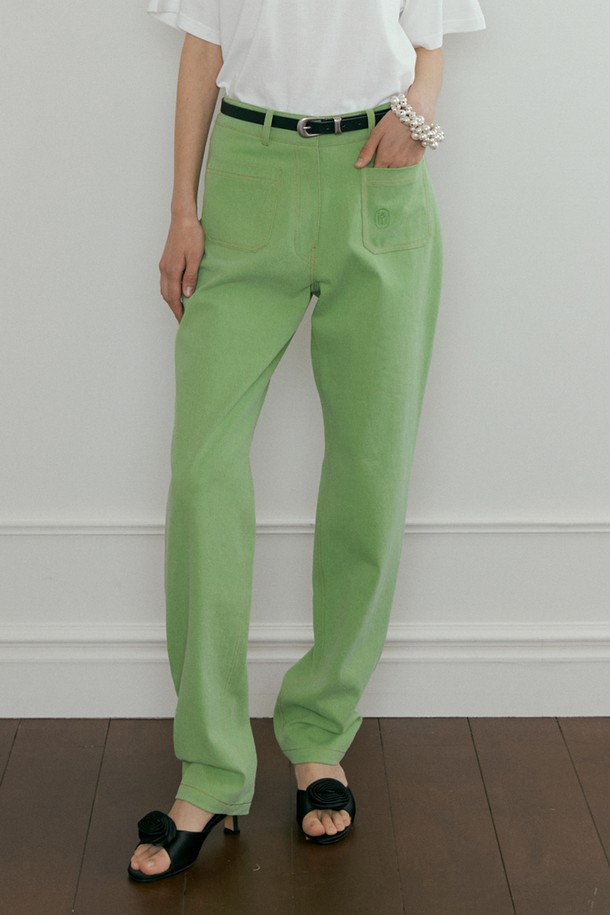 IULAI - 롱/미디팬츠 - Sand washing pants Apple green