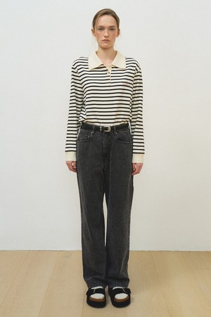 Stone loose denim pants Black