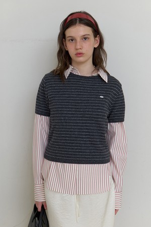 Farh half knit top charcoal