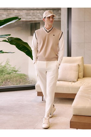 칼라배색 브이넥 니트베스트 (MEN)_PMSW6B0001_I2_BEIGE-a