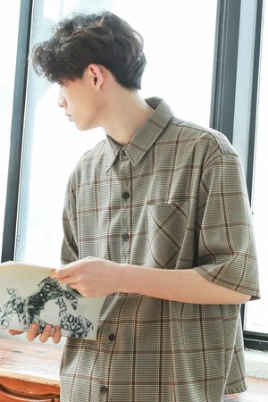 하운드 투스 체크 반팔셔츠 브라운 HSSS2207