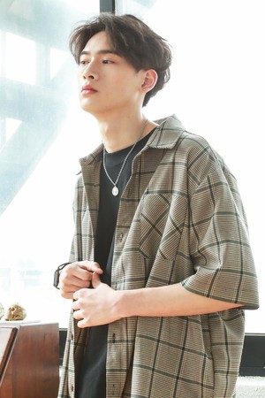하운드 투스 체크 반팔셔츠 카키HSSS2207