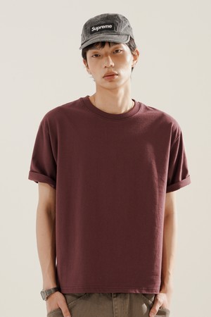 보이 크롭 반팔티셔츠 브릭레드 KJST2619