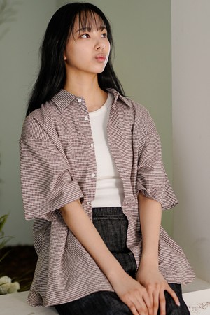 데이오프 깅엄체크 셔츠 브라운 NSSS2640