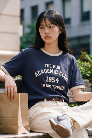 포스트 레터링 반팔티셔츠 네이비 JIST2706