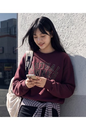 오운드 크롭 맨투맨 버건디 HSMT2717