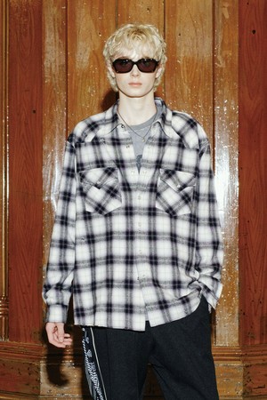 [MIJ x PRODE] DAMAGED WESTERN CHECK SHIRT - BLACK&PURPLE