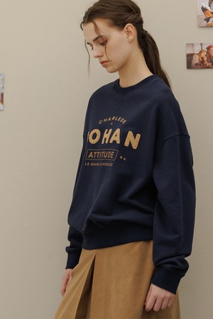 Charlesderohan lettering basic sweat shirt_Navy