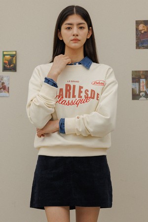 Rohan embroidery crop sweat shirt_Cream