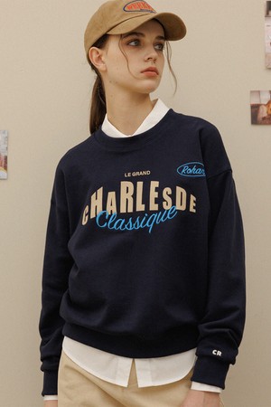 Rohan embroidery crop sweat shirt_Navy