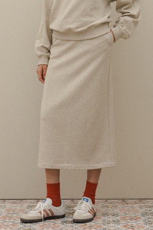 String banding cotton Long skirt_Beige